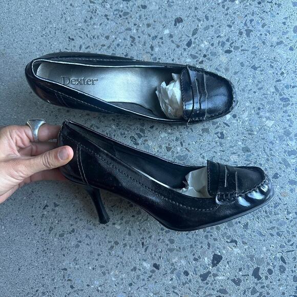 Dexter Women’s 8 Heels Black Patent Leather Loafer Pumps Y2K Vintage - Picture 1 of 5
